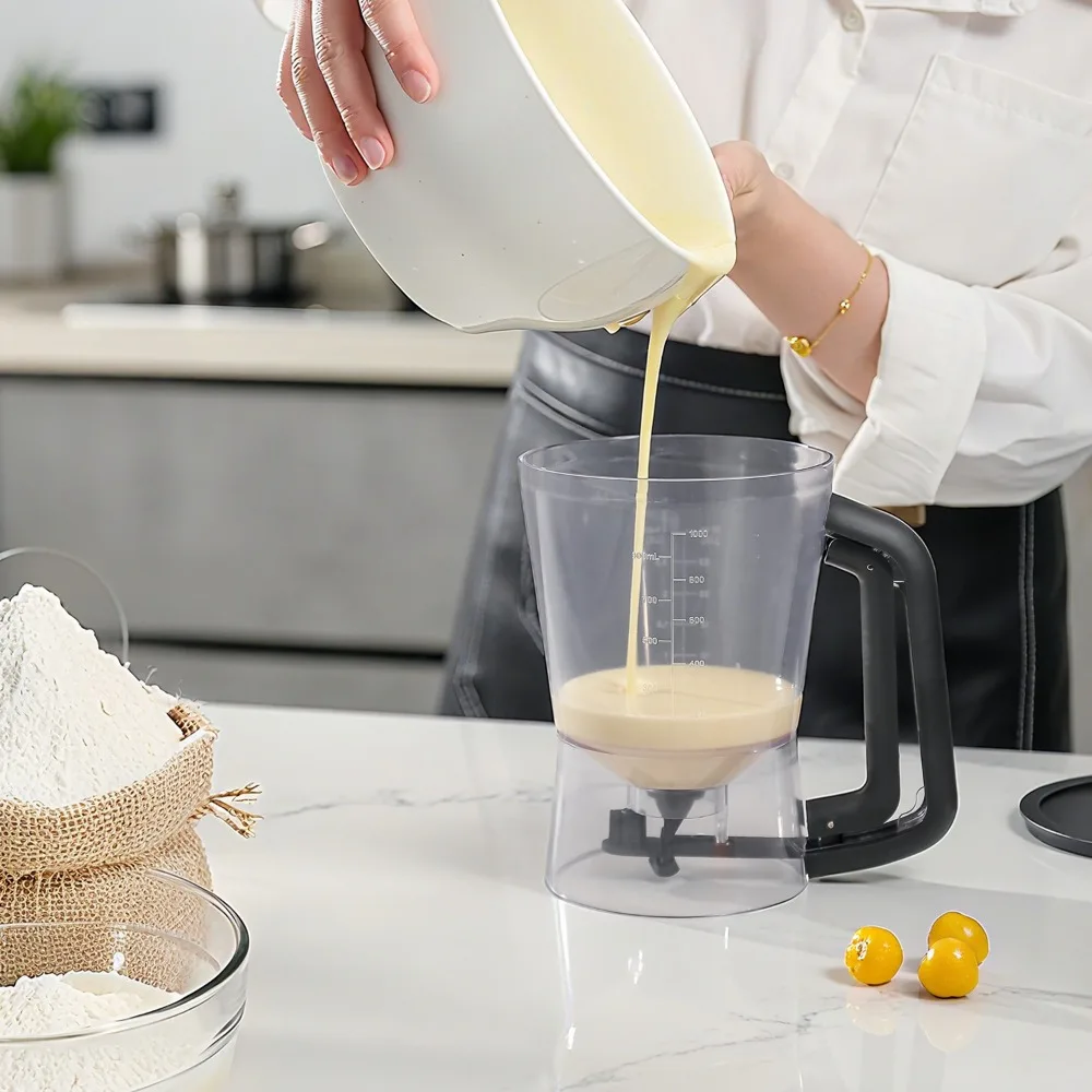 

Handheld Pancake Batter Dispenser with Scale Drip-stopping Valve Batter Funnel Large Capacity Precise Control