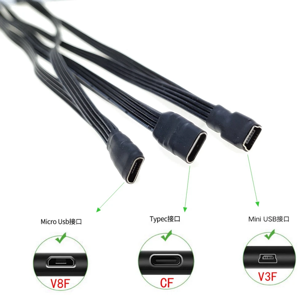 0.2M 0.3M 0.5M Hot Type-C to Type-C&Micro Mini usb 5P Female to 2 Male Y Splitter Charging Extension Cable