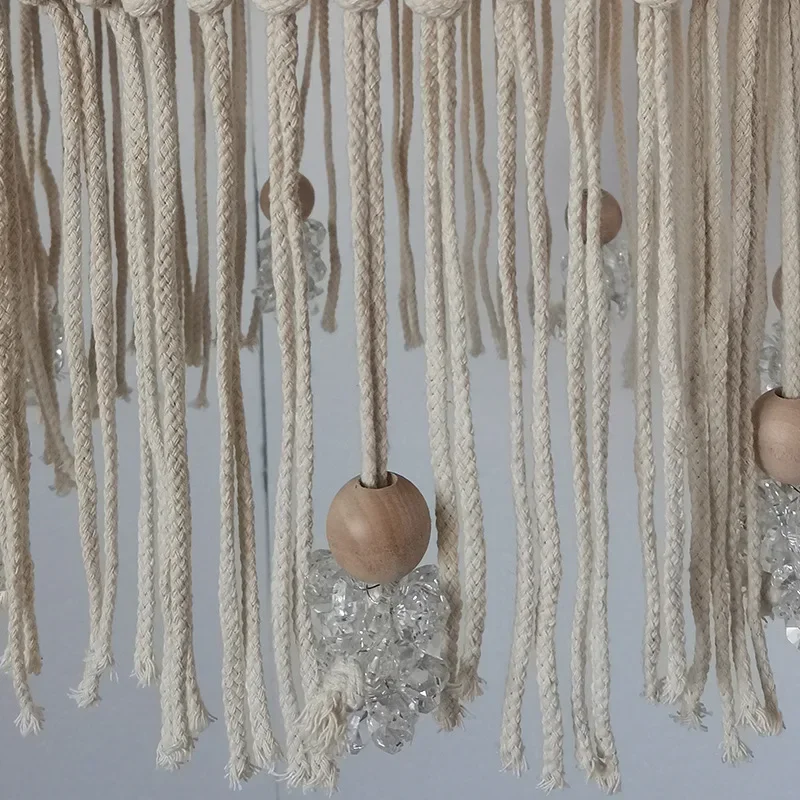 SANDYHA Bohemian LED Pendant Light Handmade Hemp Rope Chandelier for Living Room Bedroom Restaurant Decoration Modern Hanging