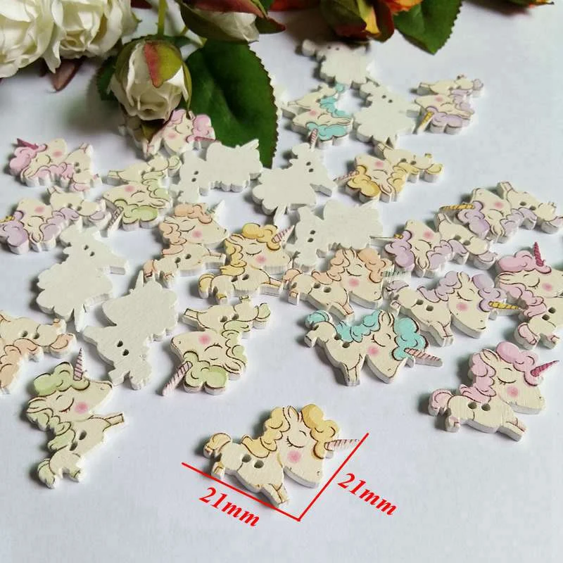 50pcs/lot Cartoon Unicorn Buttons for Craft Decorative Pirate Ship Wooden Buttons Scrapbook Accessories Craft Supplies 21*21mm