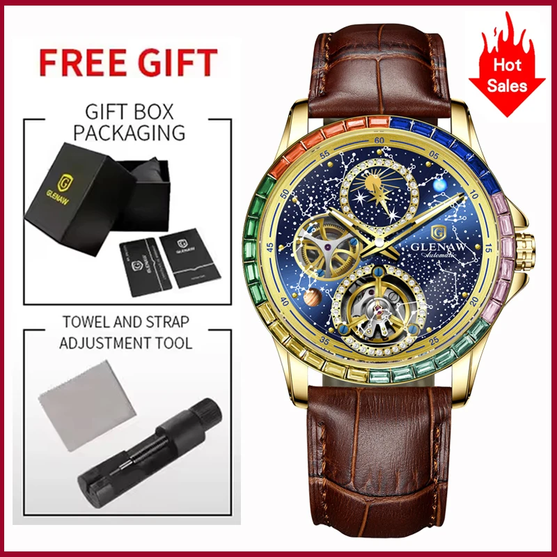 2026 GLENAW Design New Rainbow Circle Mechanical Watch Men 43MM Constellation Dial Men Watch Luminous Waterproof Automatic Watch image 3
