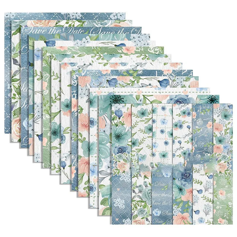 12x12Inch Double-Sided Watercolor Floral Cardstock, 24 Sheets Spring Blue Rose Scrapbook Paper, for DIY Making Cards