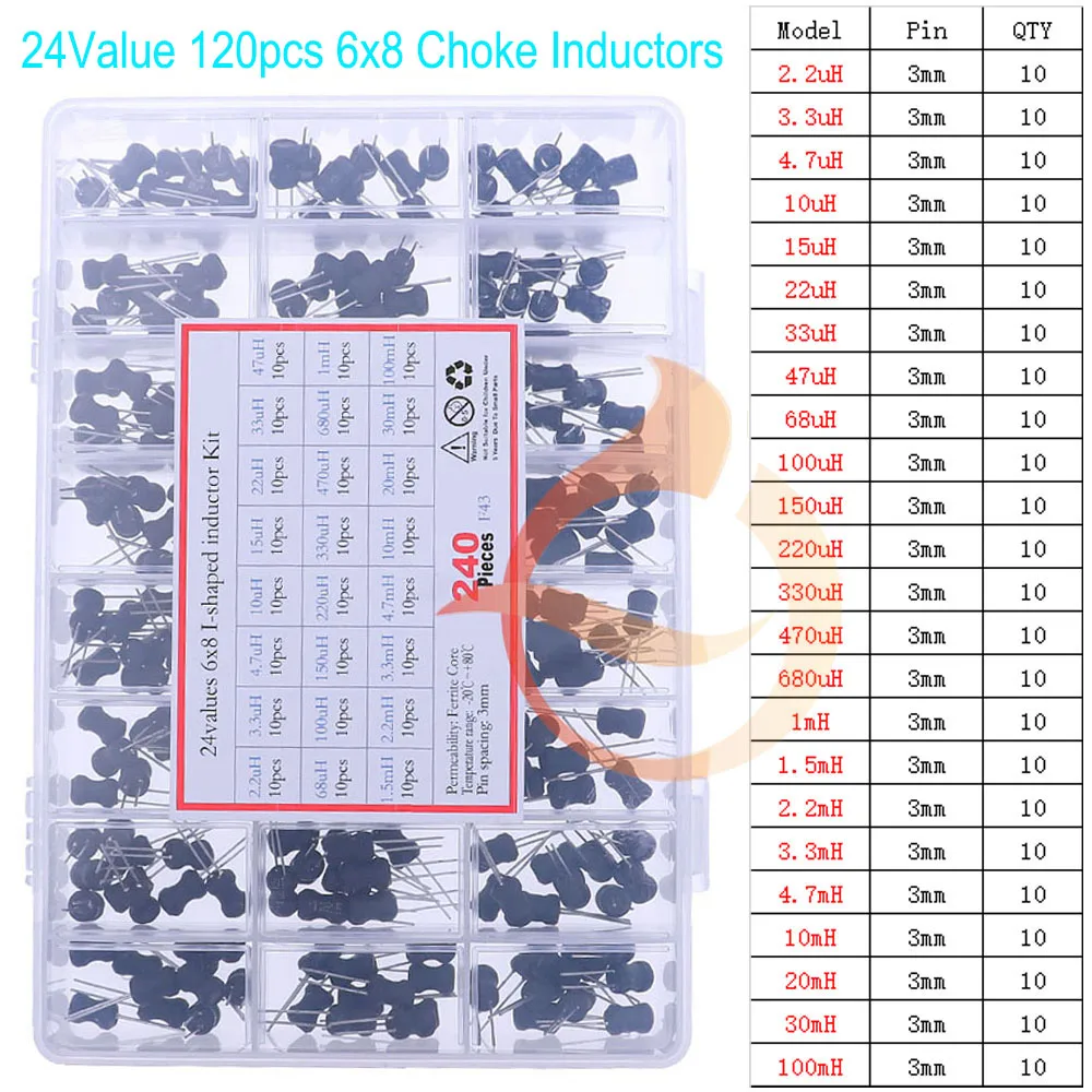 Kit assressentid\'inducteurs SMD DIP, 2.2uH, 3.3uH, 4.7uH, 6.8uH, 10uH, 22uH, 47uH, 68uH, 100uH, 220uH, 330uH, 470uH, 680uH, 1mH, 4.7mH, 10mH, 100mH