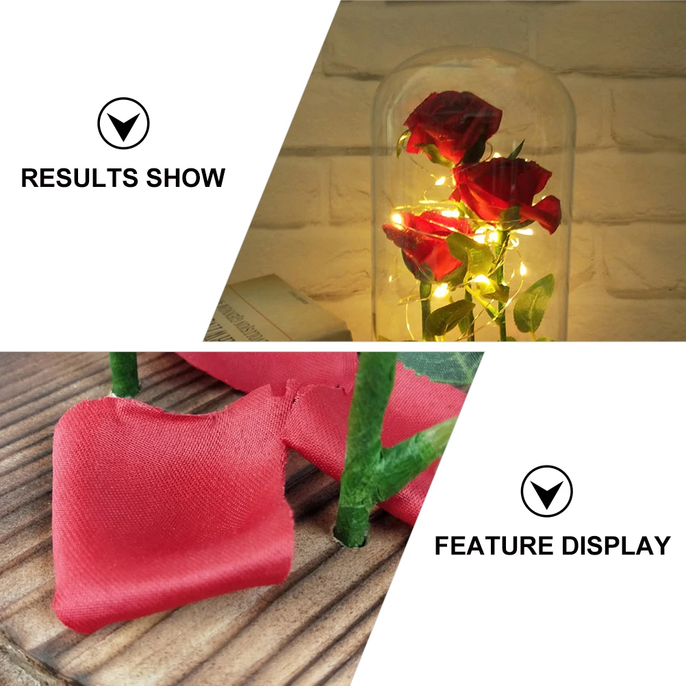 

Eternal Flower Decor in Glass Dome with LED Light Preserved Red Wooden Base Home Decoration for Valentine's Gift Idea