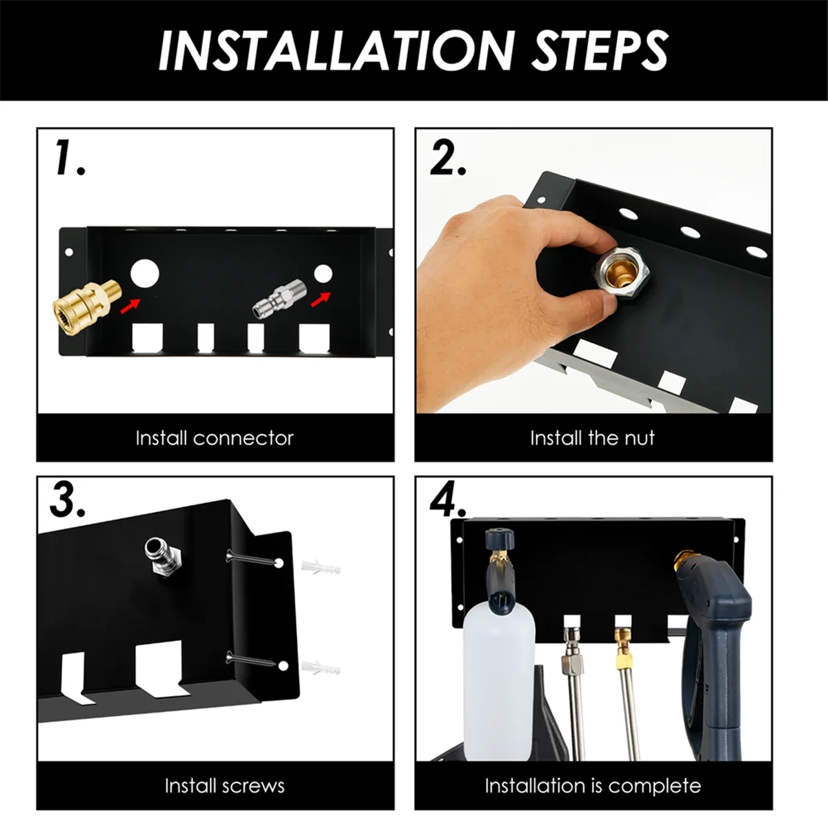 AA98 2set Pressure Washer Tool Holder Power Washer Snow Foam Cannon Wall Mounted 1/4Inch Quick Connect Organizer