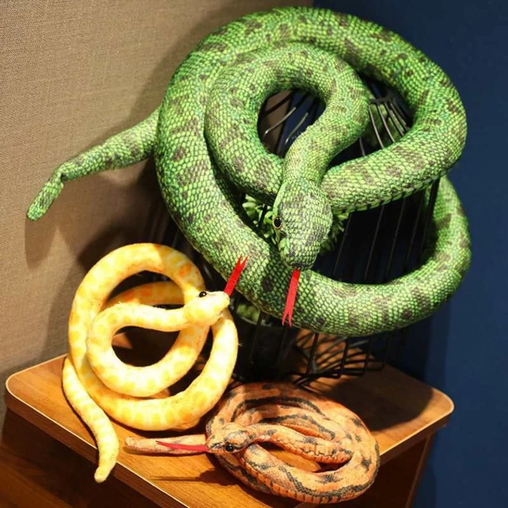 110/160cm Artificial Python Plush Toy Stuffed Animals Yellow Green Giant Snakes Toy Simulation Funny Doll Reptile Home Decor