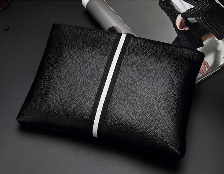 SENOFAN Authentic Hand Bag Men Stripe Real Leather Cowhide Clutches Male Pouch Wallet Designer Envelope Bag Korean Edition Hot