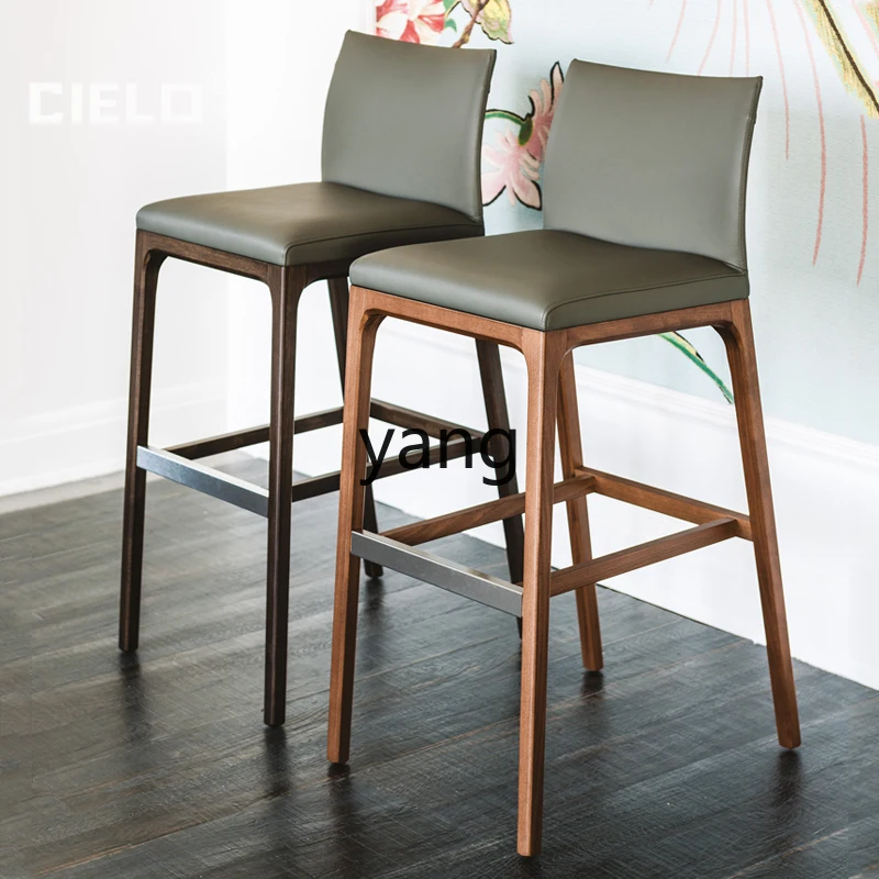 كرسي بار من الخشب الصلب LTT مقعد مرتفع منزلي إيطالي خفيف فاخر وبسيط كرسي خلفي