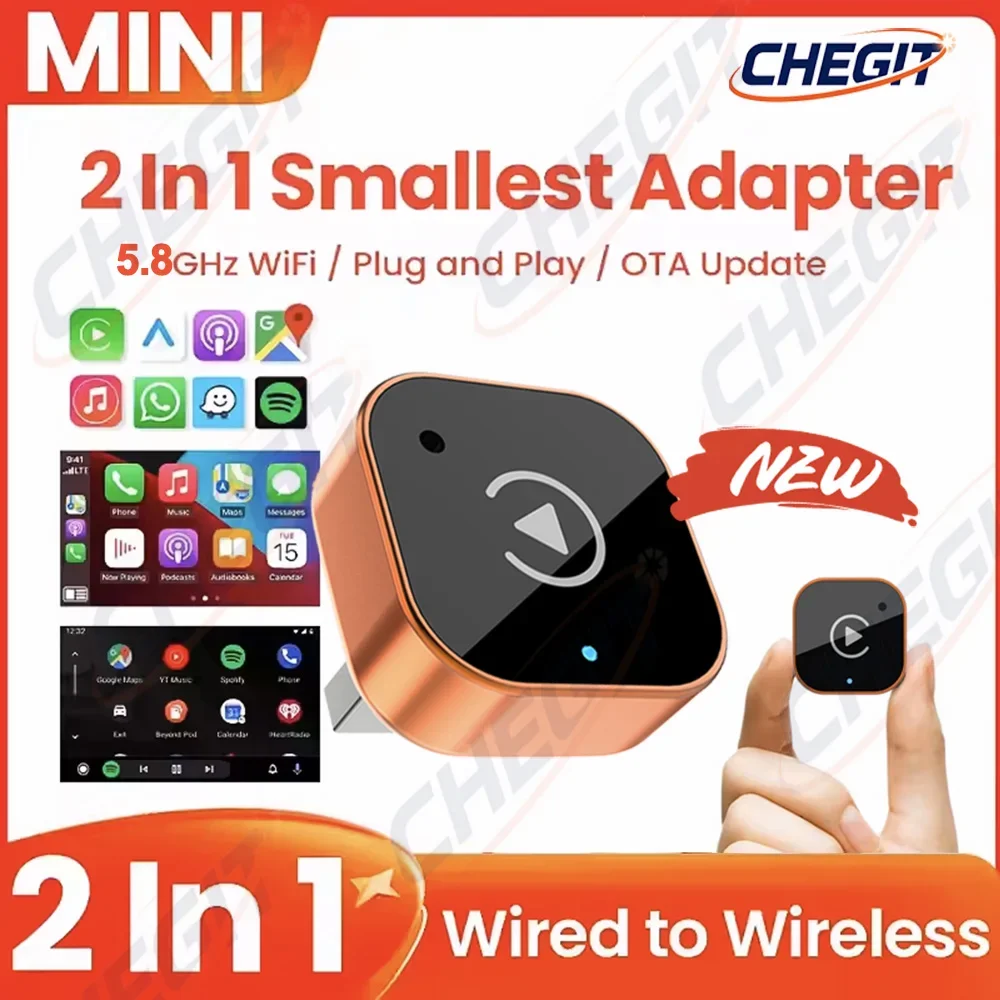 2026 NEW 2 in1 Wired to Wireless CarPlay Android Auto Adapter With USB Dongle Smart Mini Box Plug and Play Bluetooth
