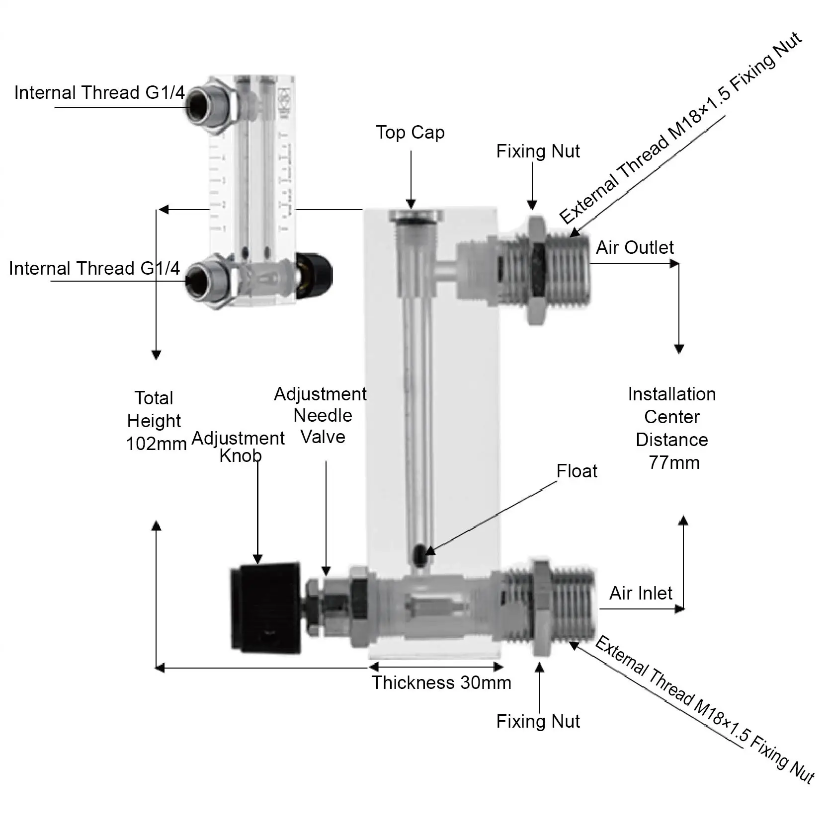 

LZM-6T Acrylic Rotameter Air Flow Meter Small Gas Flow Measurement Panel Mount Adjustable Transparent Flow Meter with Valve