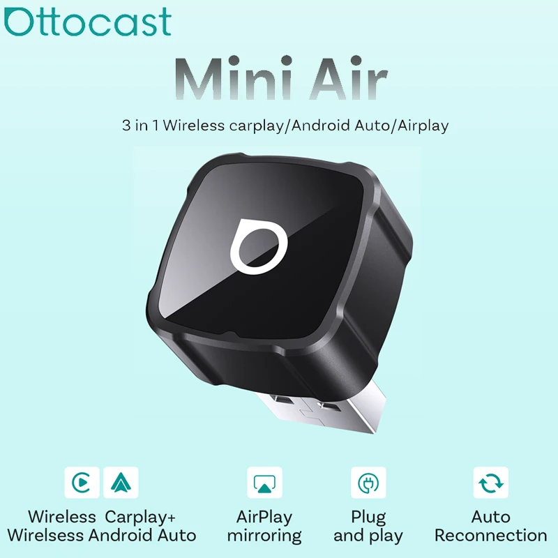 

OTTOCAST MINI AIR Cube 4.0 Беспроводной адаптер CarPlay Android Auto 3-в-1 для дублирования экрана, автомобильные аксессуары для YouTube и TikTok