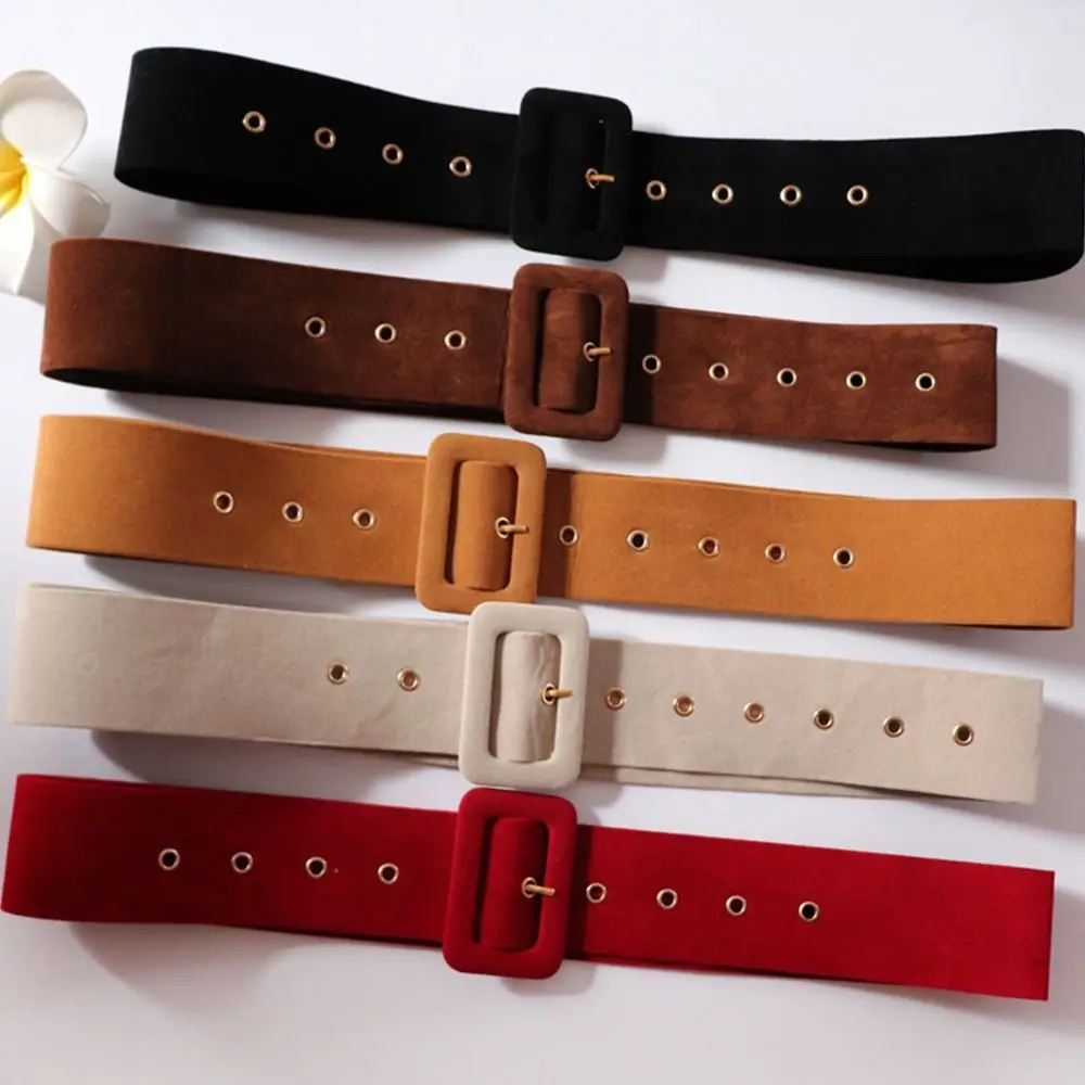 Mode Dames Fluwelen Riemen Jeans Retro Wilde Broeksbanden Riem Vierkante Pin Gespen Riemen