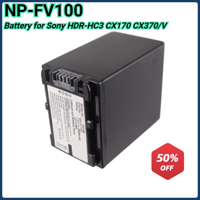 2850mAh NP-FV100 NP FV100 Camera Battery for Sony NP-FV30 HDR-CX230 HDR-CX150E HDR-CX170 CX300 Z1 FDR-AX100 HDR-HC3 CX370/V