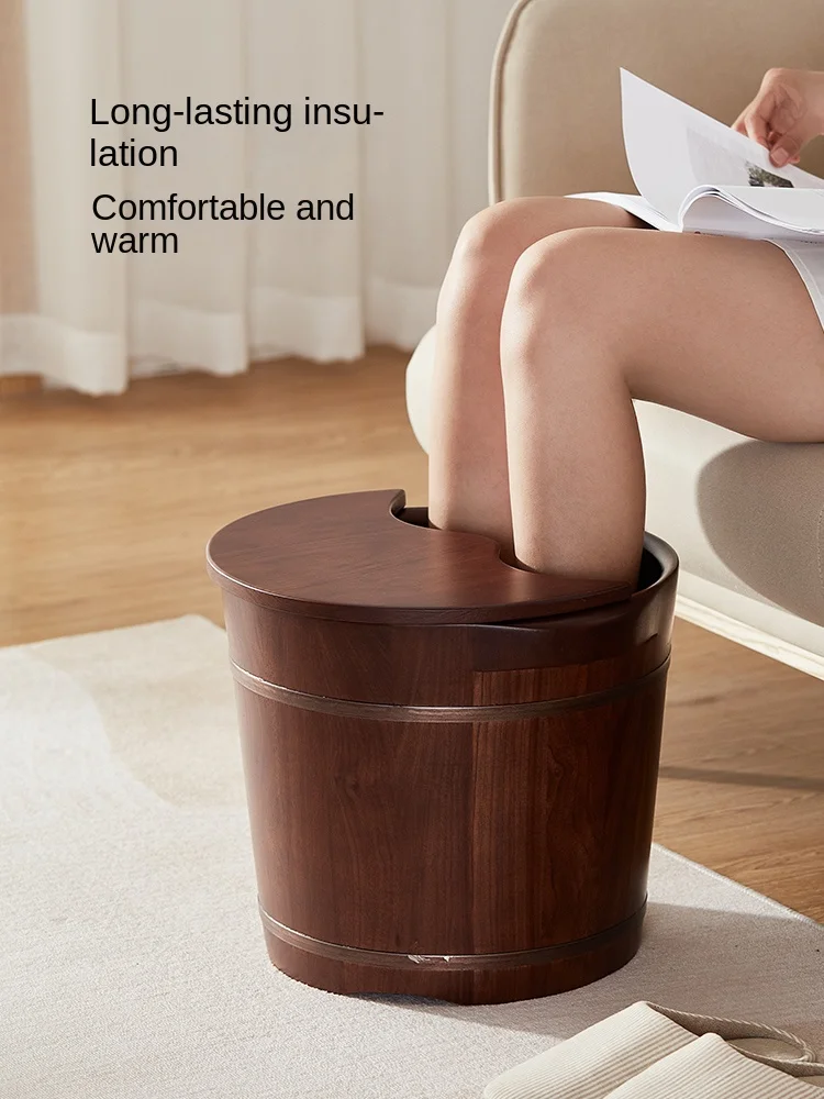 Feel Bath Tub Home Hold Calf Foot Mass Health Care High Depth with Lid Double Feel-Washing Base Nordic Style Large Rubber Wood