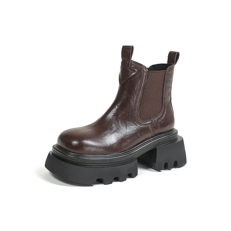 

2025 New Thick-Soled Chimney Boots for Women, Thick-Heeled Chelsea Boots, Invisible Inner Heightening Boots