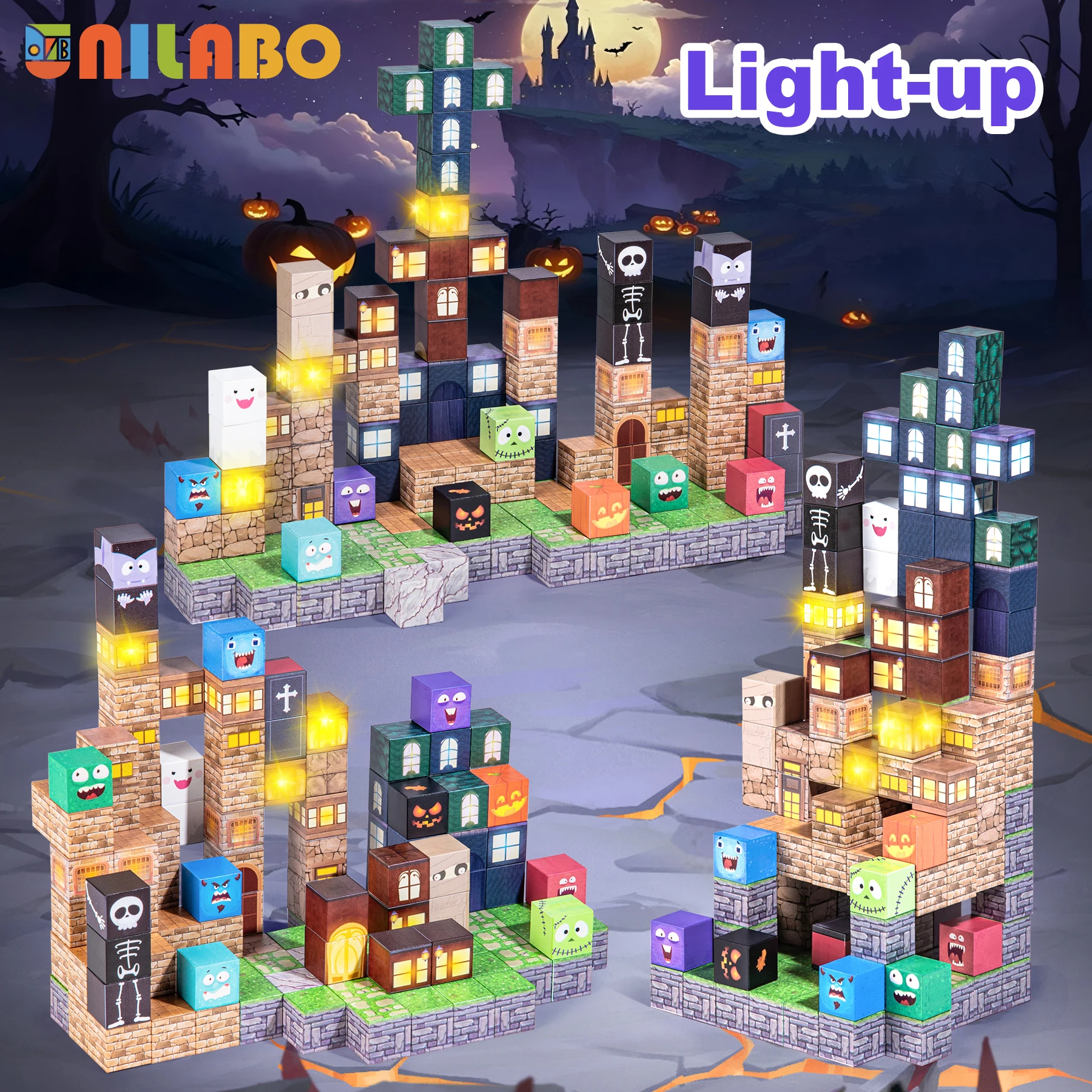 Unilabo 137 قطعة مكعبات بناء مغناطيسية مضيئة، ألعاب لعبة جذعية مطورة للهالوين 2025، هدايا عيد الميلاد للأطفال 3+