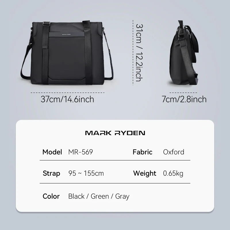 MARK RYDEN Men's Tote Bag, Water-Repellent Laptop Handbag with YKK Zipper, Multi-pocket Anti-Theft Shoulder Bag