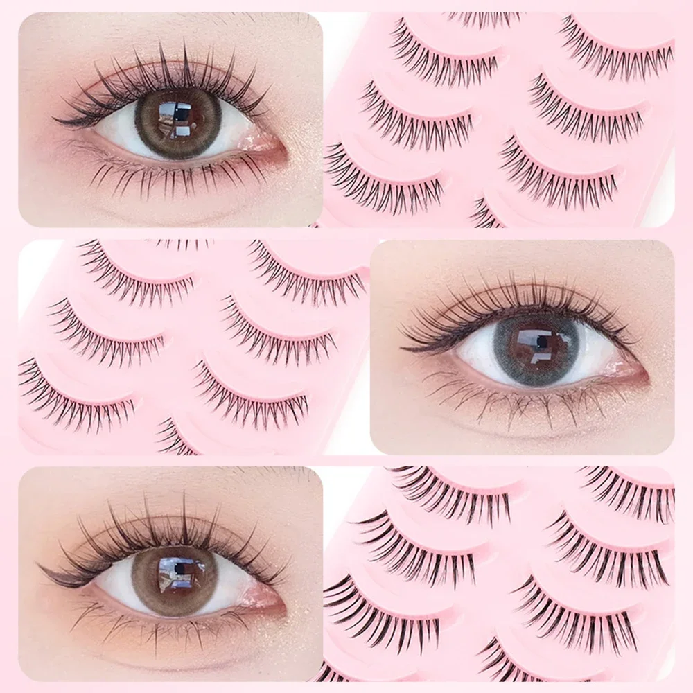 5 Pairs Whole Strip Manga Lashes Soft Natural Long False Eyelashes Transparent Stem Fake Eyelash Design DIY Extension
