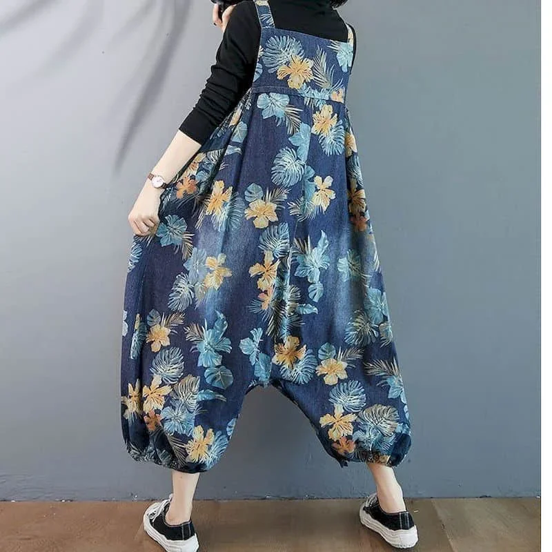 Macacões jeans para mulheres estilo coreano vintage playsuits casuais calças cruzadas calças soltas macacão de grandes dimensões para roupas femininas