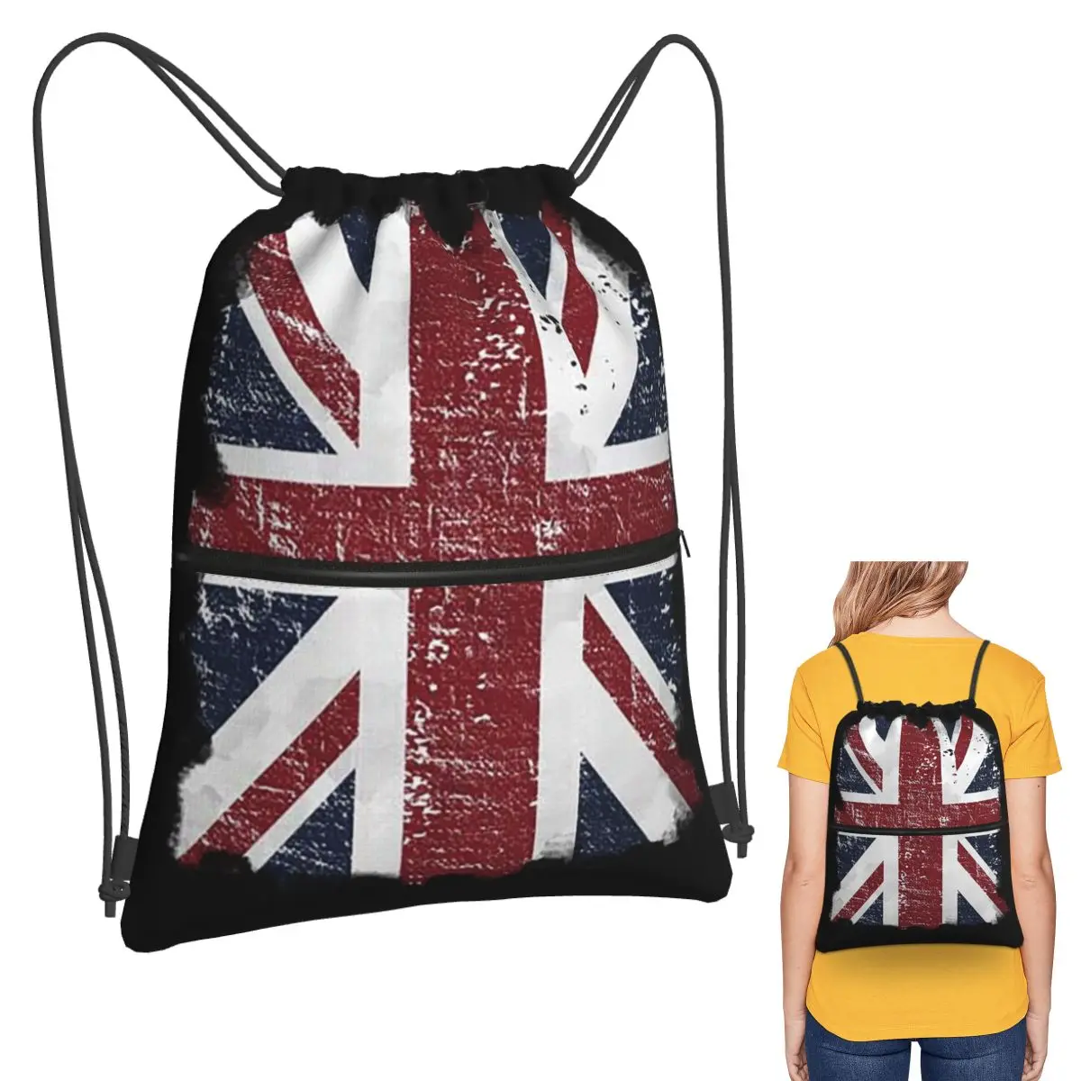 

Потертый британский флаг Черно-серая маска для лица Юнион Джек Рюкзаки из Великобритании Многофункциональные сумки на шнурке Сумка для мелочей Сумки для книг