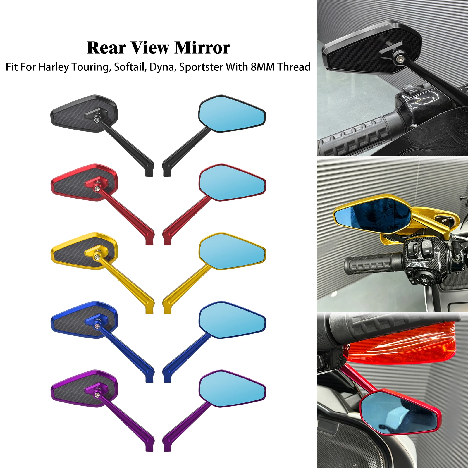 Motorcycle Rearview Mirrors Left Right Side Mirror 8MM Thread For Harley Touring Glide FLHR Dyna Sportster XL Softail Breakout
