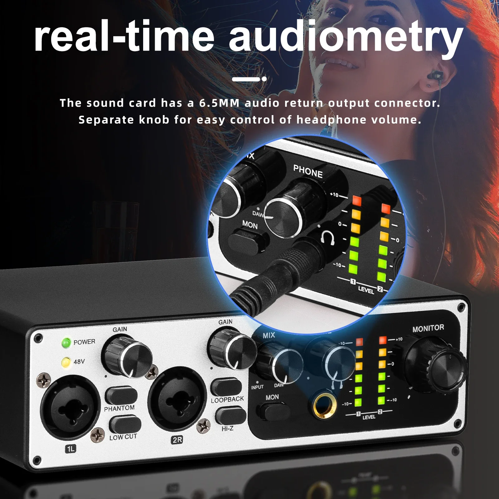MB22 Aluminum Alloy USB Sound Card Professional 2 Channel Sound Card 24Bit 192Hkz Audio Interface For Live Recording