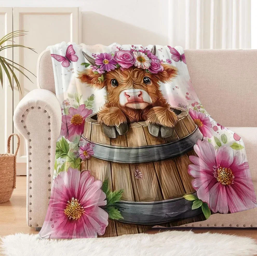 Thin Cute Kitten Blanket Cute Highland Cow For Boys Girls Anniversary Birthday Gift Festival Gifts Soft Blankets Four Season Use