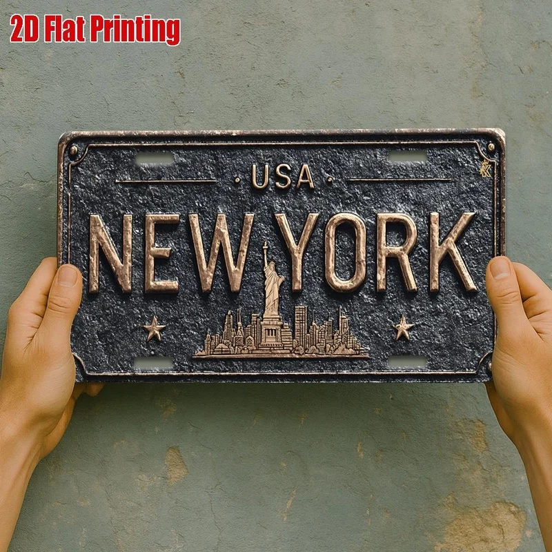 for Decoration Only, License Plate Cover and Frame, 2D Flat, a Single Piece of Vintage Iron Wall Sign Featuring The Bronx And Em