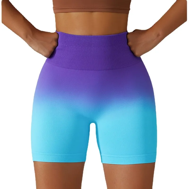 Dip Dye Gradient Hip Lifting Fitness Shorts Women\'s High Waist Tight Triple Peach Hip Quick Dried Yoga Cycling Sports Shorts