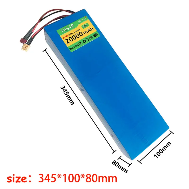 60V 20Ah 21700 16S4P 1800W Lithium Battery, Used for High-power 67.2V Motorcycle Tricycle Emergency Solar Energy Storage BMS