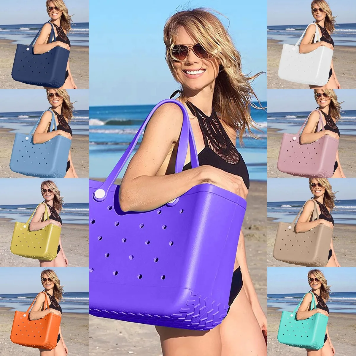 

Large Fashion Beach Bags EVA Basket Large Capacity Beach Storage Bag Multi Holes Totes Summer Handbag For Women Outdoor Travel