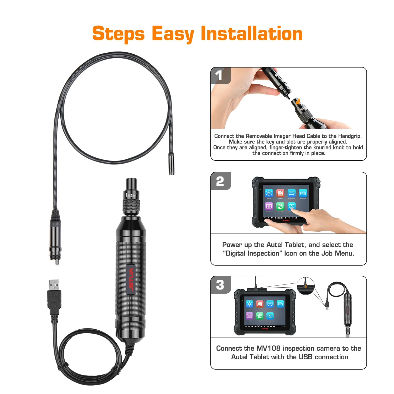 Autel MaxiVideo MV108 HD Digital 8.5mm Inspection Camera For MaxiSys Series/Pro And PC Support Video Inspection E Image Head