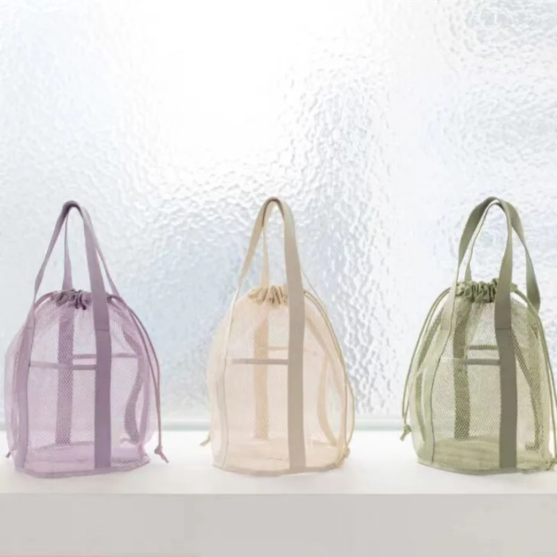 Foldable Casual Mesh Hollow Handbag Drawstring Bag Swimming Toiletry Travel Organizer Ultra-light Storage  Bags