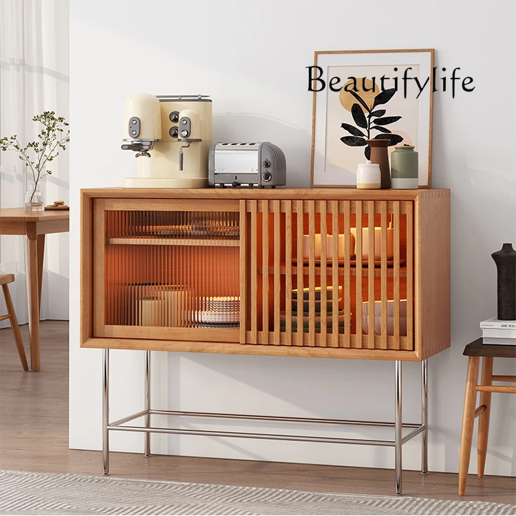 Japanese-Style Solid Wood Sideboard Cabinet Cherry Wood Tea Coffee Machine Modern Minimalist Multifunctional Locker