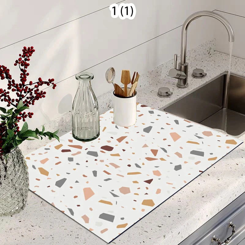 Moderne Terrazzo-Muster Superabsorbierende Schnelltrocknende Geschirr-Abtropfmatte Rutschfeste Küchenarbeitsplatten-Matte für Wohndekoration