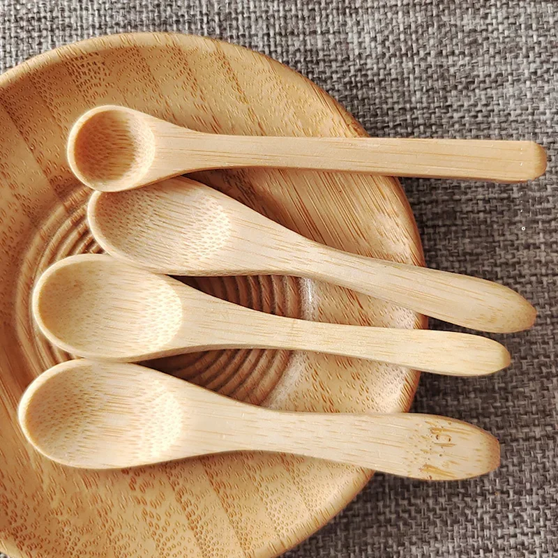 4Pcs/Set 9cm Natural Bamboo Spoon Ecofriendly Tableware Kitchen Condiment Scoop Coffee Spoon Dessert Spoon Teaspoon