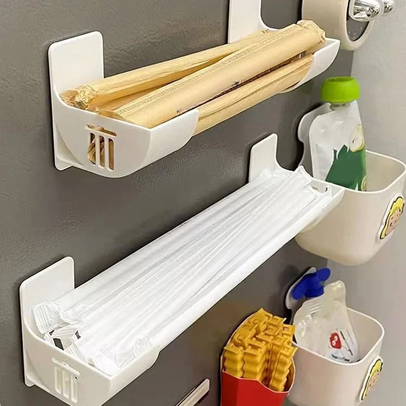 

Punch Free Storage Racks Refrigerator Side Storage Rack Plastic Wrap Garbage Bags Cabinets Storage Shelves Kitchen Holder
