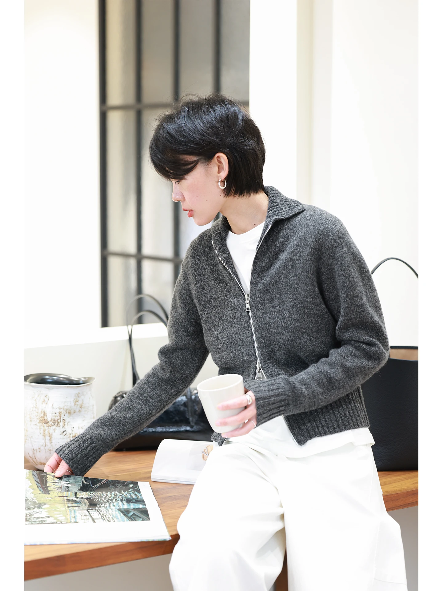 

Soft Woolen Zipper Knitted Sweater ort Outerwear Women's Winter Faion Commute Sle Full Wool Blend Casual Cardigan