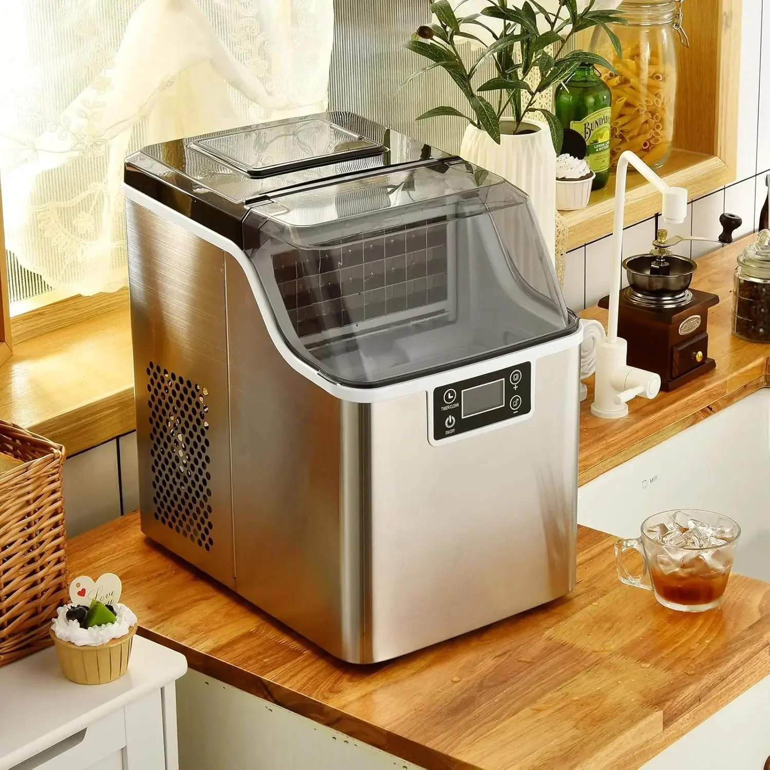 ARLIME Portable Countertop Ice Maker Machine, 45 Lbs/24H, 24 Pcs/13 Mins, 2 Ways to Add Water, Compact Self-Cleaning Ice