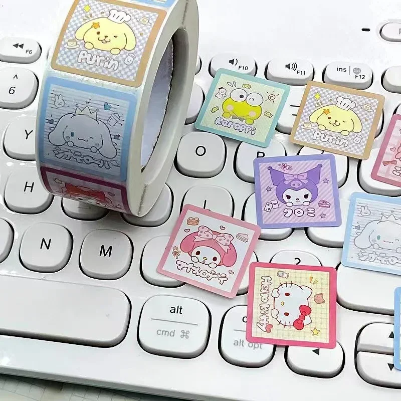 MINISO 500Pcs/roll Sanrio Sticker Kawaii Kuromi Hello Kitty P Cinnamoroll Cartoon Kids Reward Gift Decoration Decals Toy