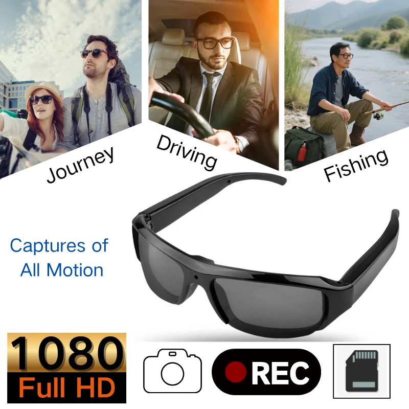 Black Border Sunglasses with TF Card,Motion Detection,Outdoor Sports glasses for Climbing/Skiing/Cycling/Driving