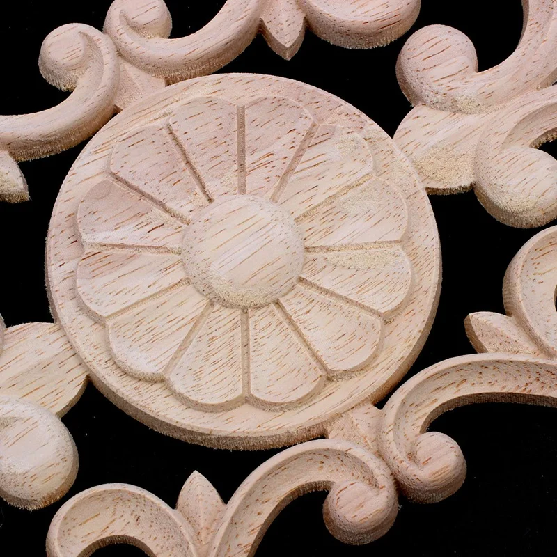DTA4 2 Pcs Rubber Wood Carved Applique, Retro Furniture Crafts Decor, 40x15cm, Unpainted Home Decoration