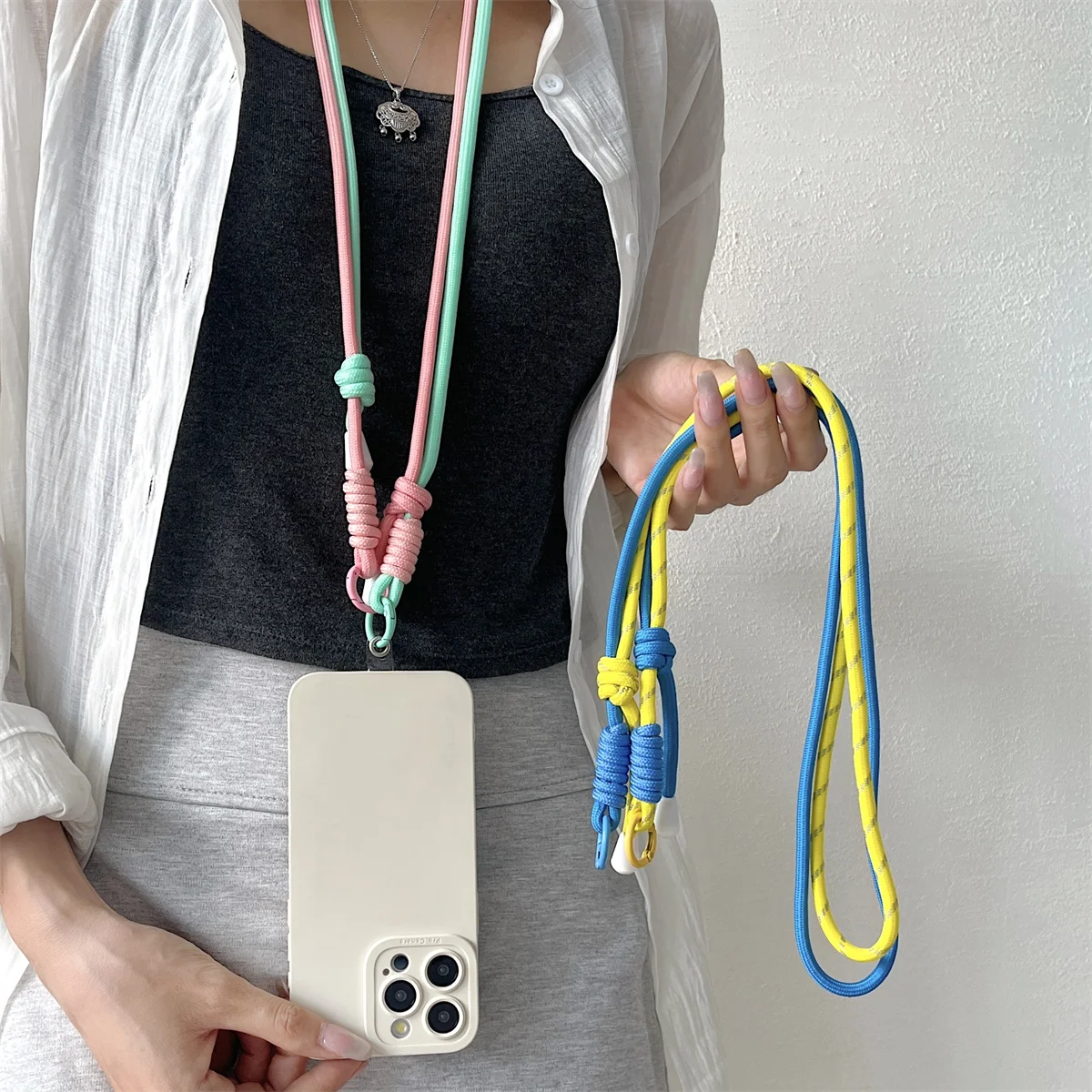 Lanyard Cross-body Shoulder Straps Keychain Double Colorful 2 Rope with Replacement Patch for Mobile Phone Accessories