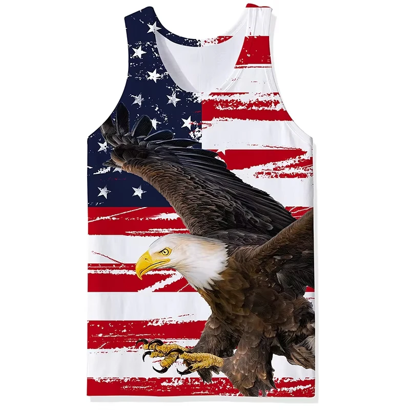 Men's Vintage USA Flag Bald Eagle Print Quick Dry Tank Tops Patriotic Gym Workout Sleeveless Casual Summer Sports Shirts