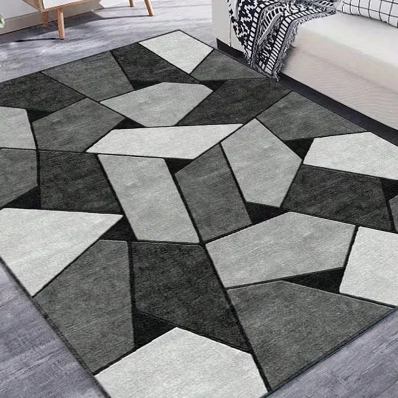 Modern Gray Geometric Non-Slip Area Mat Durable Polyester Absorbent Ideal for Living Room and Bedroom Decor Hand Wash Only
