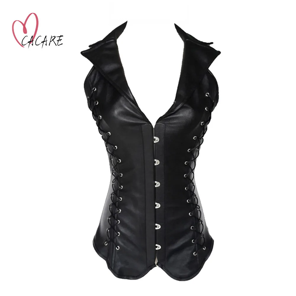 Fashion Leather Corset Underbust Body Shaper Women Body Slimming Chest Harness Chest Compression Vest F0623 Black with Rivets