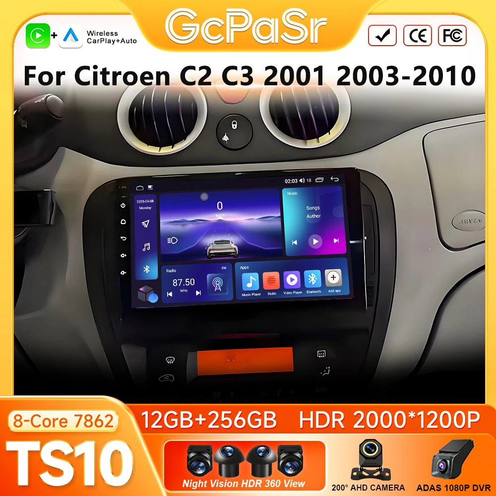 Android 16 Car Radio For Citroen C2 C3 2001 2003 - 2010 GPS Navigation Android Auto Carplay 4G DVD Autoradio No 2din DVD Display