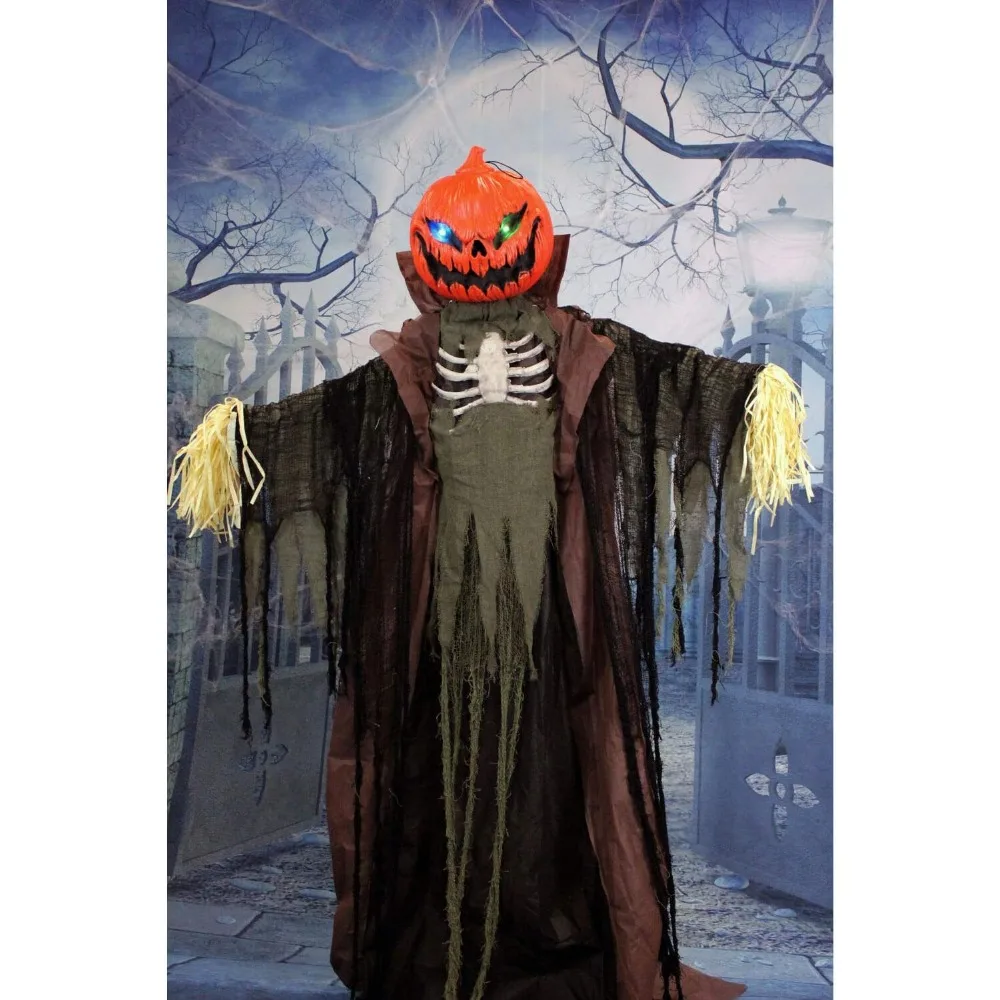 

Halloween Decor Pumpkin Scarecrow,with Touch Activated Lights and Sound,Battery Operated Indoor or Covered Outdoor Festive Decor