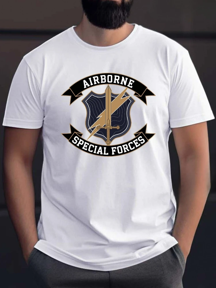 

Airborne Special Forces Emblem pattern design -100% cotton summer short sleeve casual O-neck printed men's T-shirt.