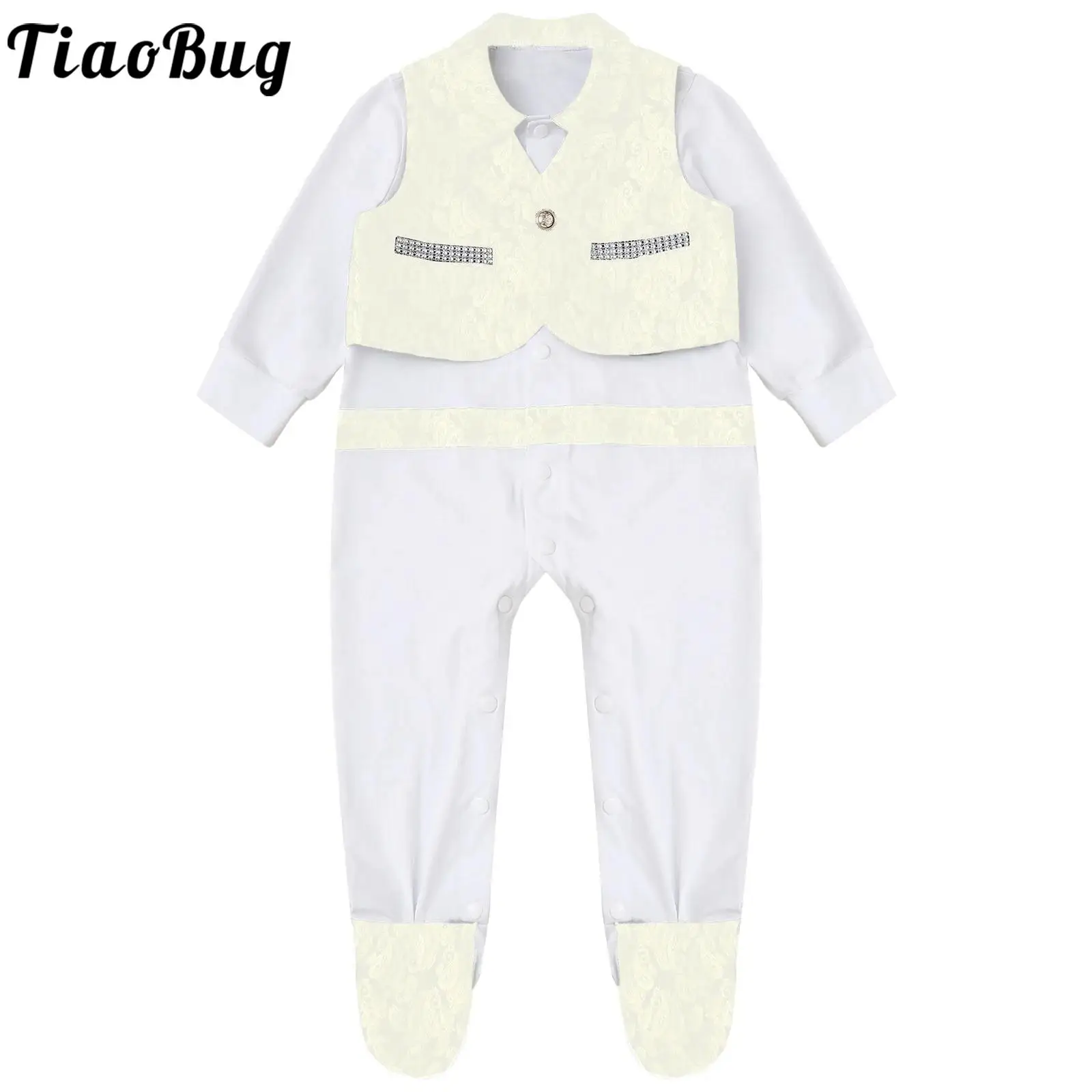 

Baby Boys Baptism Clothing Gentleman Suit Jacquard Tuxedo Vest with Rompers Set Infant Christening Wedding Birthday Party Outfit